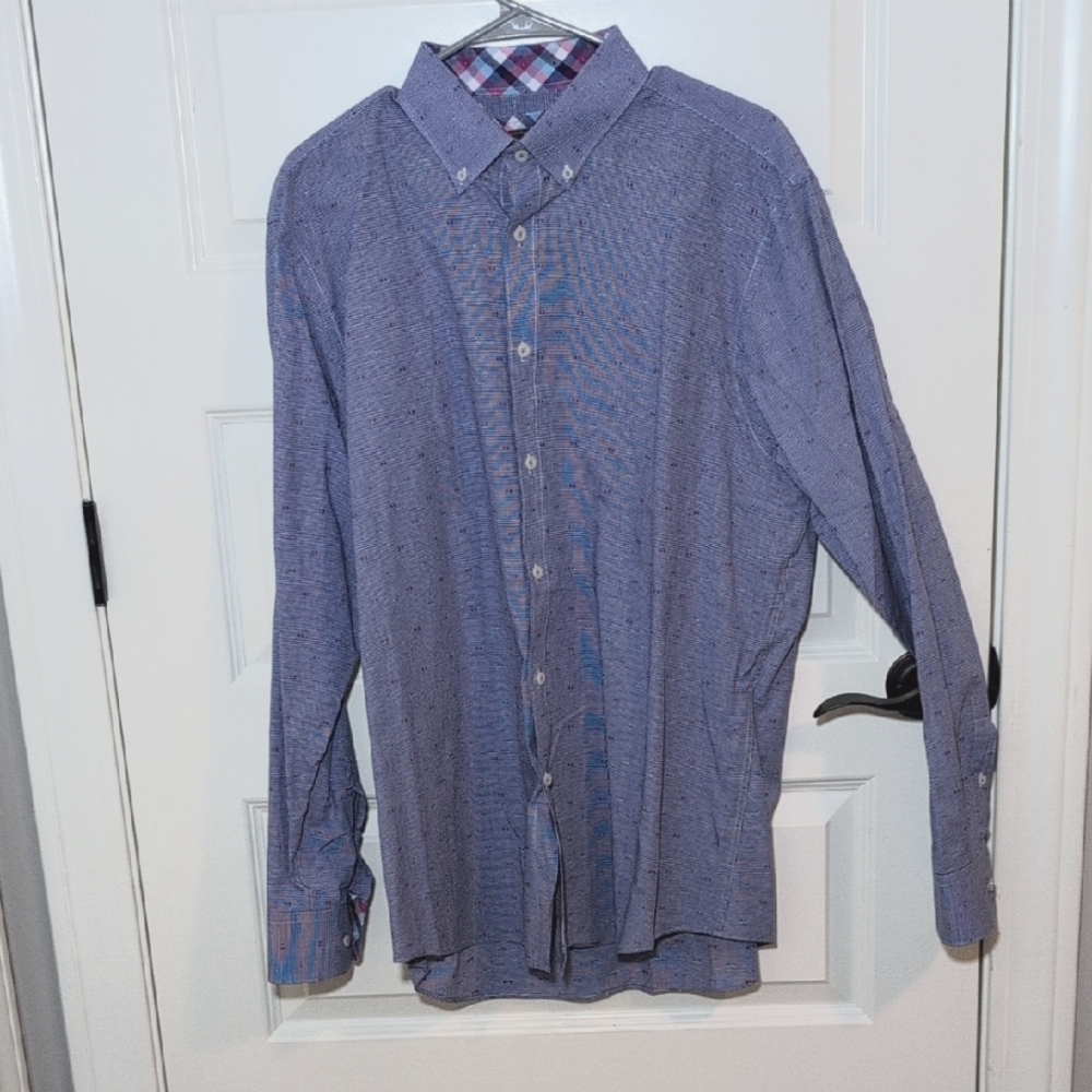 James Tattersall Button-Up Shirt, Patterened Blue, XL